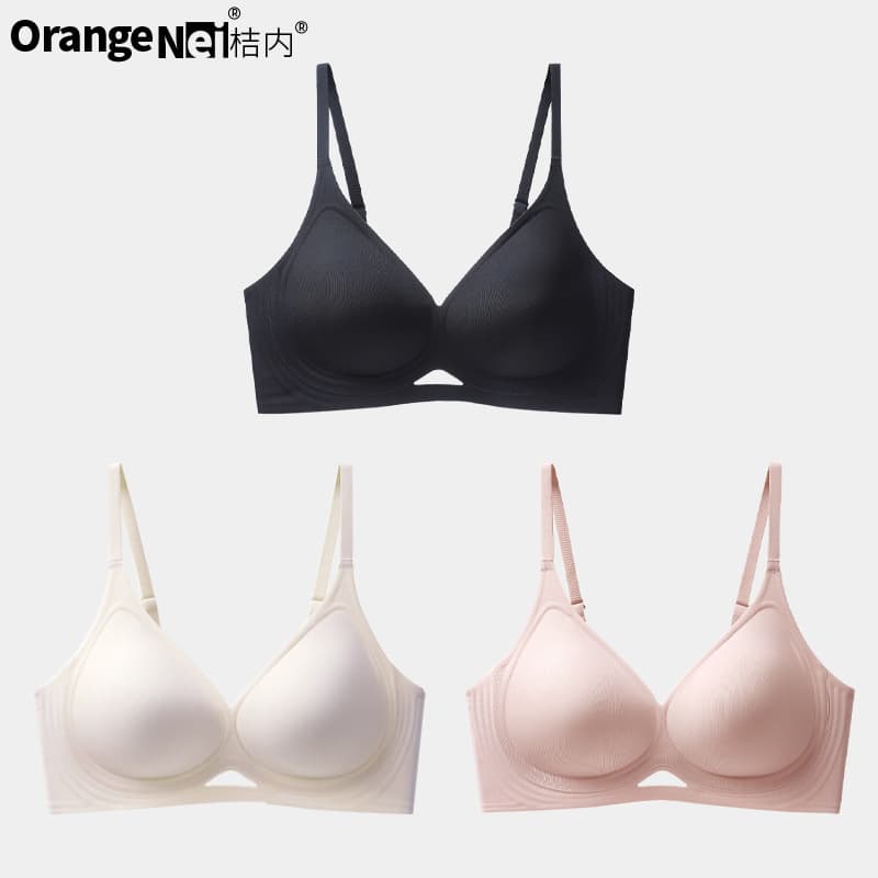 Jujube inner concave underwear for women, spring-summer comfortable front triangle hollow breathable wire-free push-up thin cup no-restriction bra.