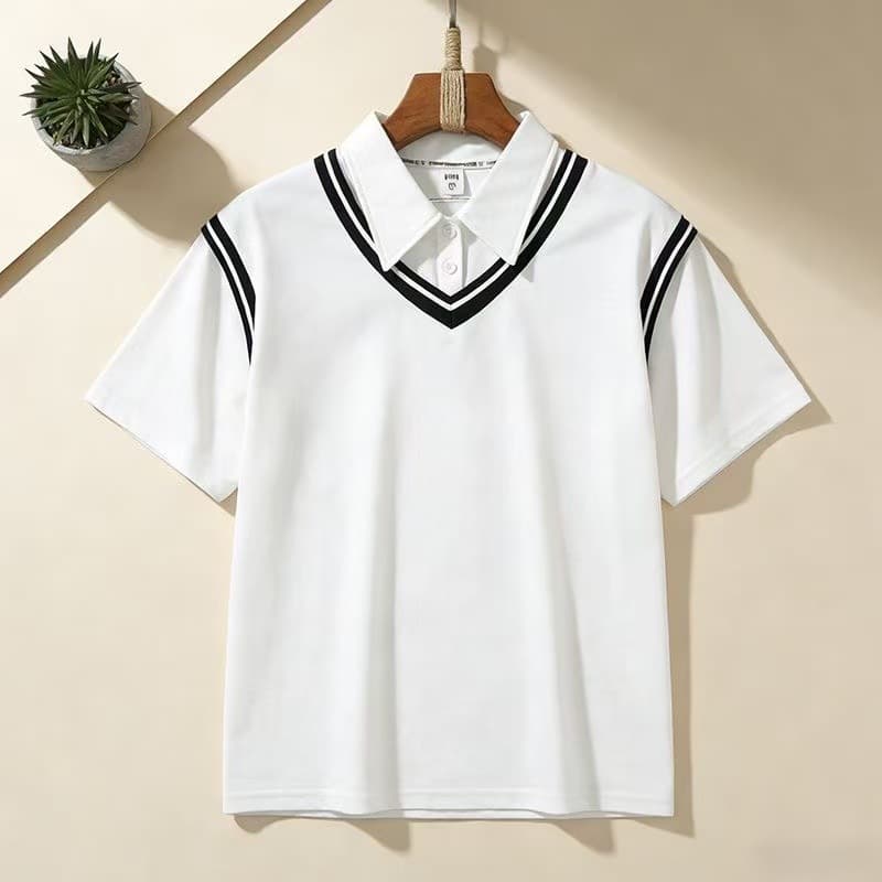 2026 New Summer Polo Short Sleeve T-Shirt for Men and Women, Student Campus Style, Faux Two-Piece Loose Top, Ins Style