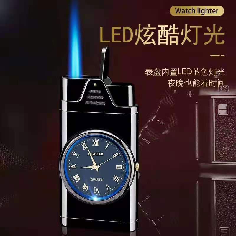 New Creative Watch-Shaped Inflatable Lighter Metal Fashionable Blue Flame Direct Jet Windproof Multifunctional Cigarette Lighter Engraving for Men