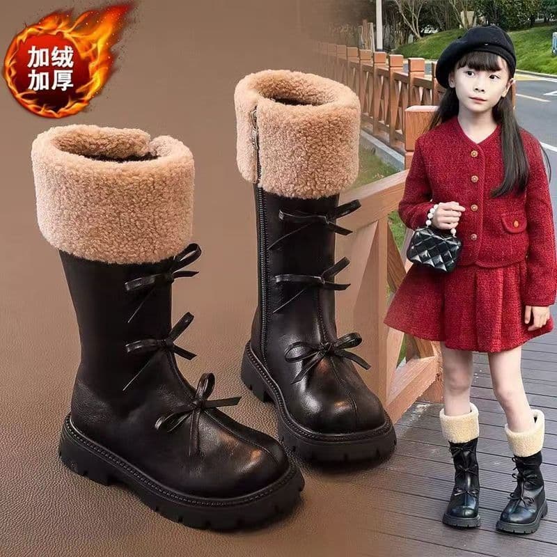 Girls Long Boots Martin Boots 2025 New Autumn Winter Kids Boots Fleece Lined Knee High Boots Princess Leather Boots