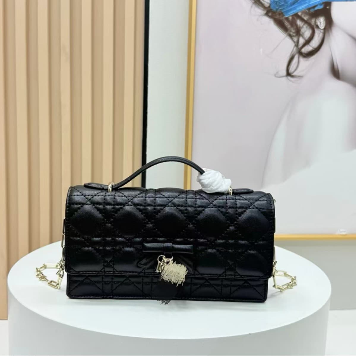 Dijia New Bow Chain Bag Diamond Quilted Shoulder Handbag Crossbody Bag Premium Women's Bag