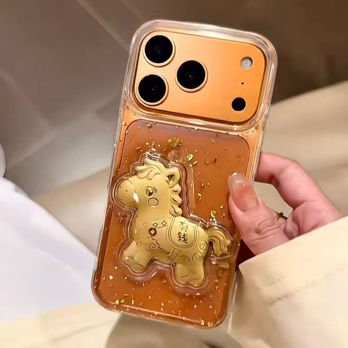 Compatible with iPhone 17 Pro Max, "Instant Wealth" Gold Foil Epoxy Apple 17 Phone Case, Prosperity and Drop Protection Case