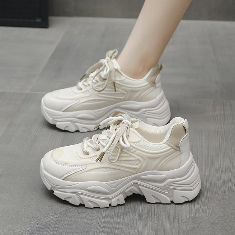 Comfortable for Long Standing, Cream White and Green Mesh Chunky Dad Sneakers for Women, Height-Increasing and Slimming Casual Athletic Shoes, Wholesale Drop Shipping