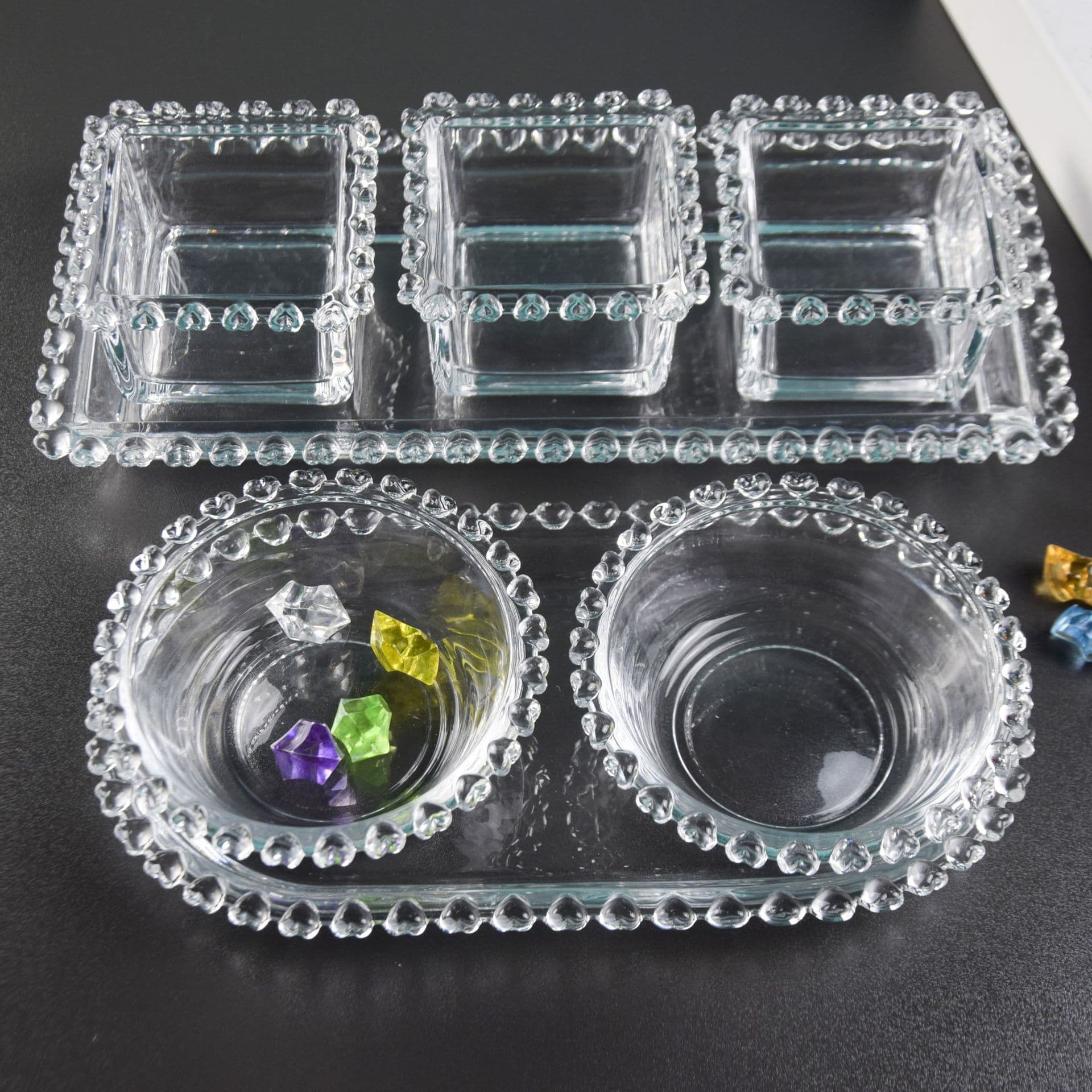 Heart-shaped Glass Plate, Simple Pearl Dot Snack Dish, Ins-style Food Plate, Afternoon Tea, High-quality Plate