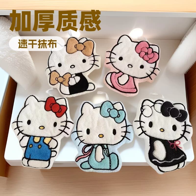 New Hello Kitty Thickened Hand Towel, Hangable Coral Fleece, Quick-Dry, Non-Shedding, Home and Dormitory Towel