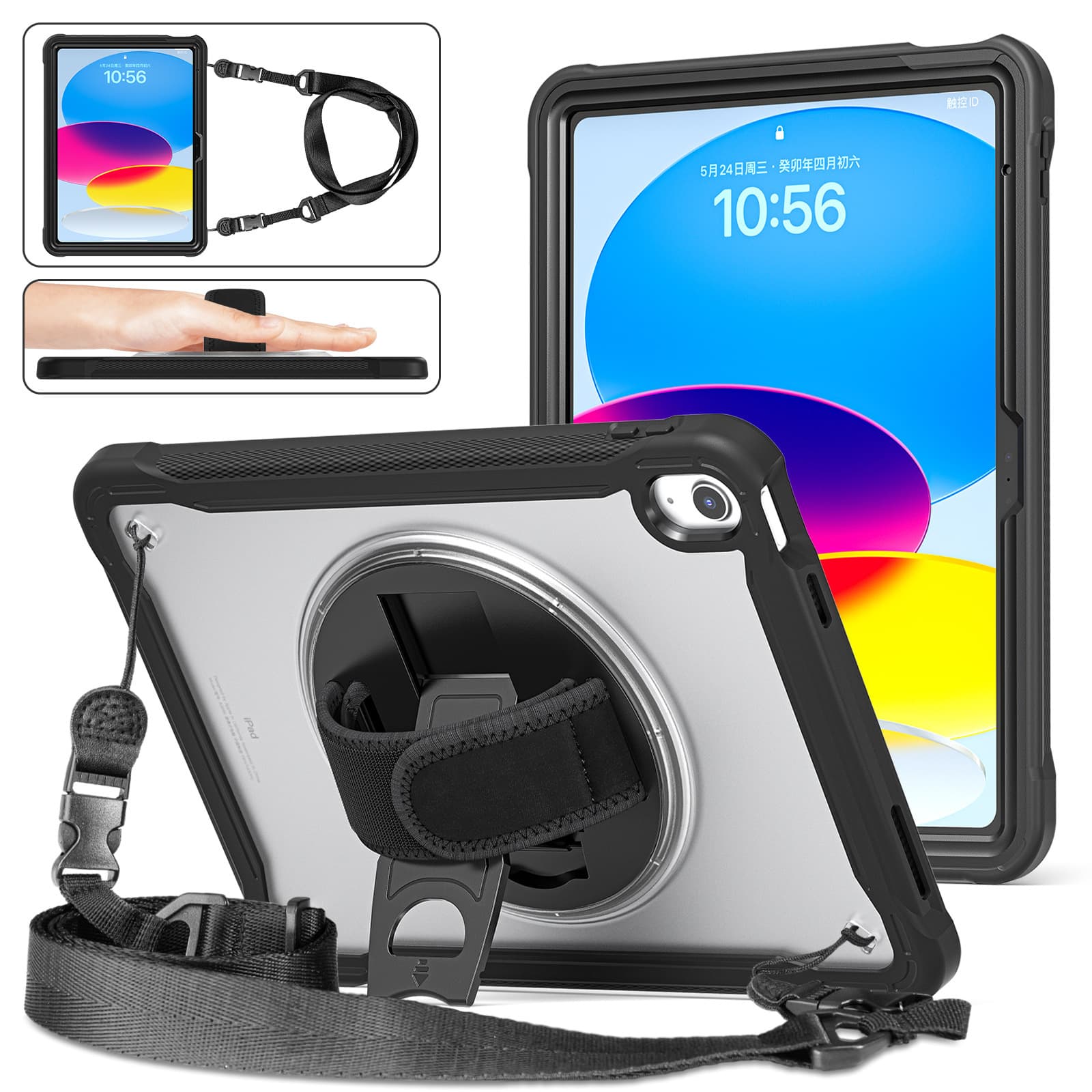 Compatible with 2022 iPad 10th Gen Case 10.2 Inch TPU Full Wrap Hand Strap Shockproof Shell iPad 9.7 Protective Case