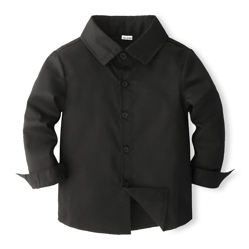 Cross-border Hot Selling Boys Black Shirt Spring/Autumn New European and American Children's Long-sleeve Dress Shirt Matching Black Shirt