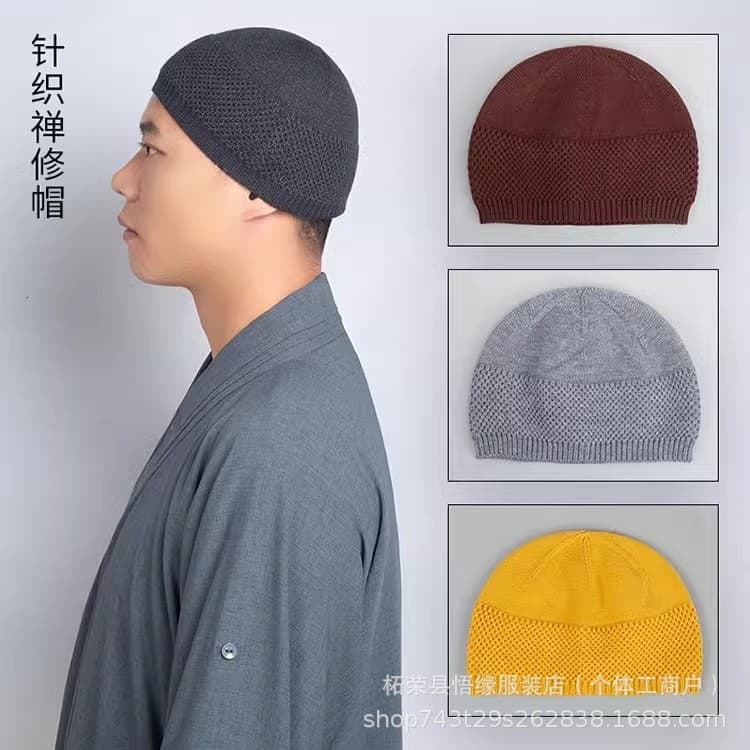 Monk Skull Cap, Spring and Autumn Knitted Monk Hat, Stretchy Woolen Cap for Warmth in Monastic Practice