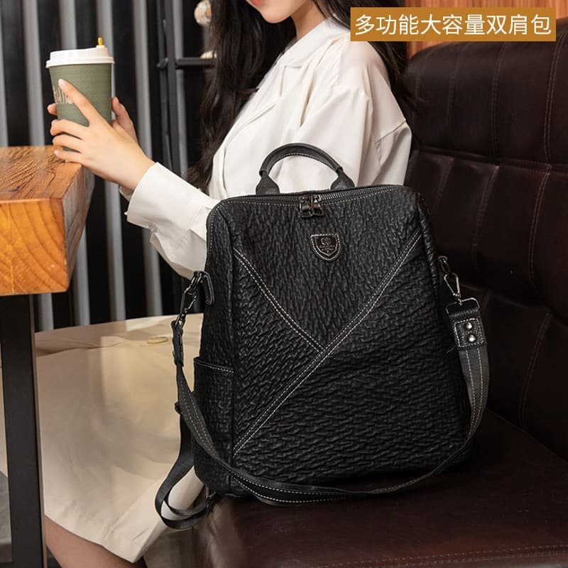 Fashionable Large Capacity Leather Double Shoulder Bag for Women Travel Bag Soft Composite Cowhide Urban Simplicity Style