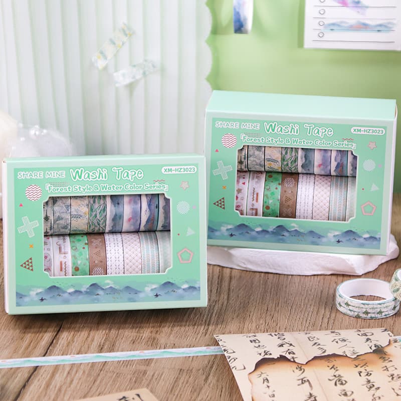 Basic Macaron Solid Color Retro Washi Tape Set with Colorful Prints (20 rolls)