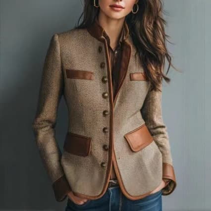 Cross-Border Amazon French Retro Style High-End Velvet Contrasting Color Suit Collar Woolen Jacket for Women