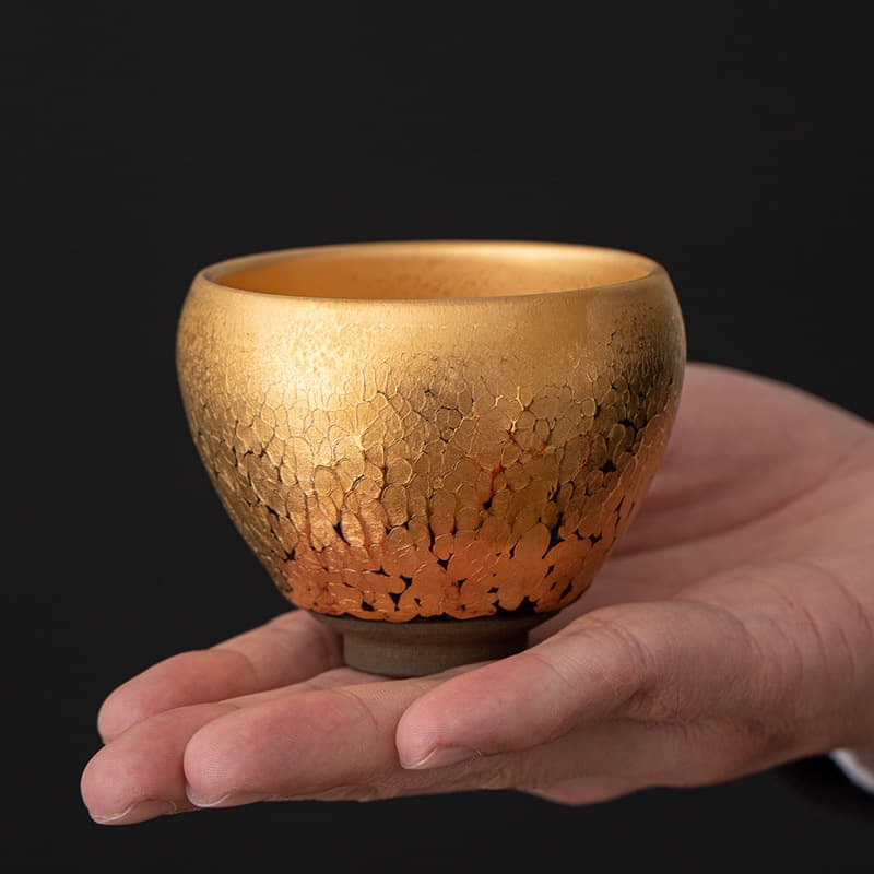 Golden Oil Drop Jian Zhan Tea Tasting Cup, Home Living Room Office Grade Gilded Iron Body Pure Handmade Single Cup Owner's Cup