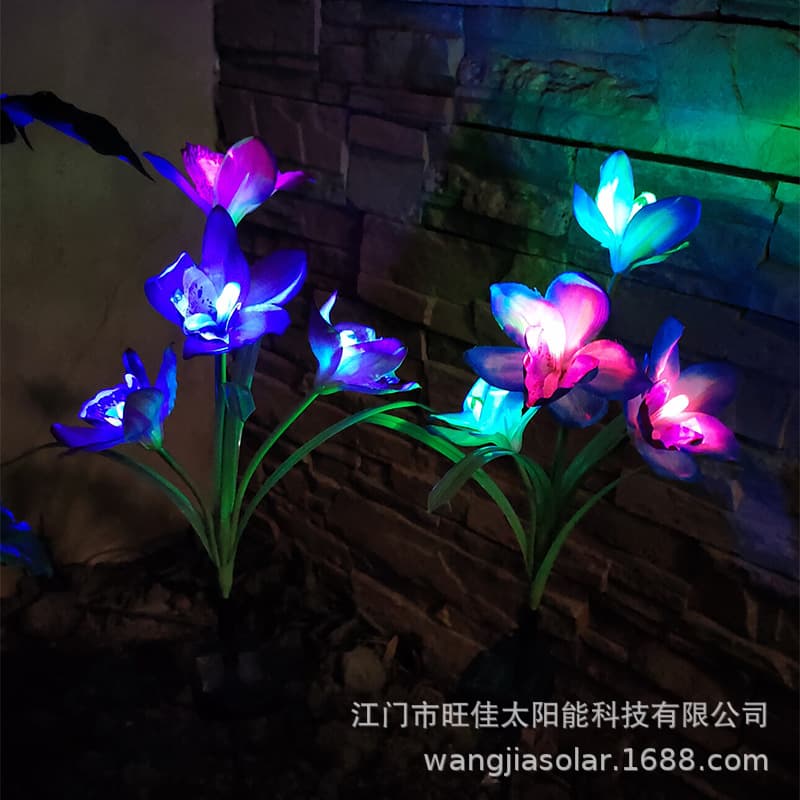 LED Solar Flower Light Ground Insert Cymbidium Light Colorful Outdoor Garden Lawn Light LED Glowing Artificial Flower Light
