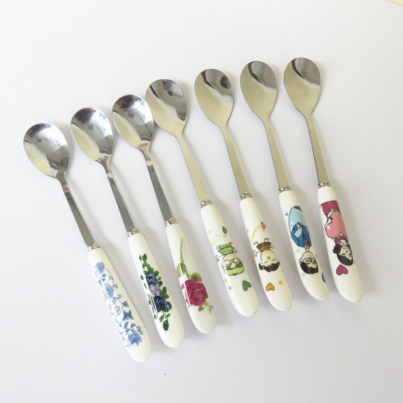 Korean flower ceramic handle stainless steel coffee spoon mixing spoon factory direct sale