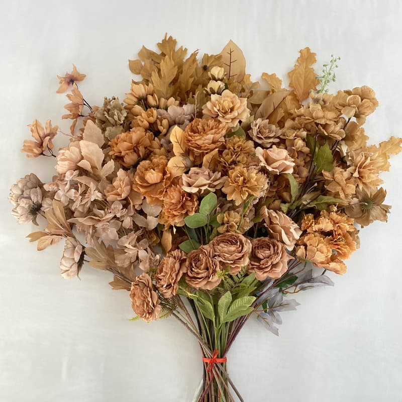 Light Curry Wedding Ceremony Wedding Auditorium Flower Material Hotel Ceiling Props Simulation bouquet Retro Autumn Color Milk Tea Color Fake Flower