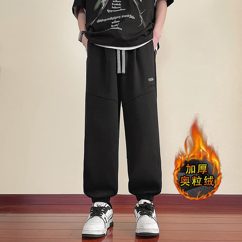H82 Fleece-Lined American Casual Pants for Men, Loose Cuffed Large Size Sports Trousers 2024 New Arrival Autumn/Winter Trendy Sweatpants