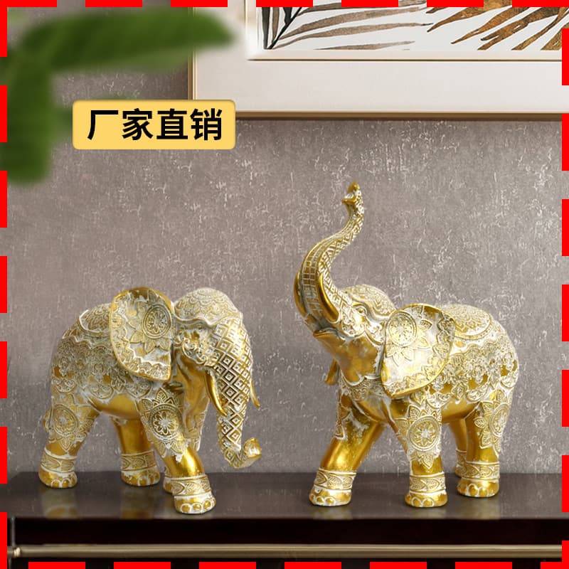 Cross-border Hot-selling Carved Elephant Ornaments High-end Light Luxury Decoration Home Furnishings Animal Statue Crafts Ornaments