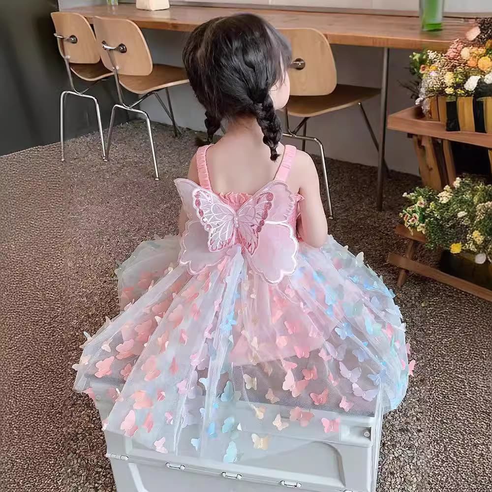 Girls 2025 Summer Kids 3D Large Bow Princess Mesh Vest Pearl Strap Dress