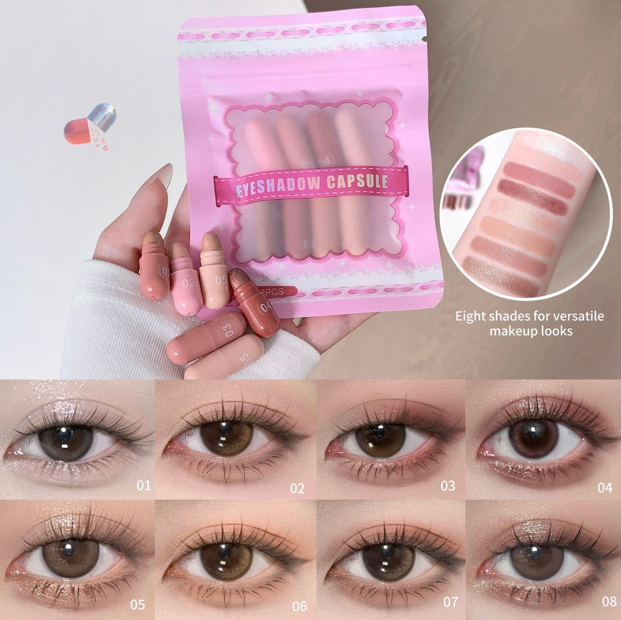 MAGIC CASA 8-color sweet glitter capsule eye shadow set eye makeup high-gloss silkworm eye shadow non-smudge eye makeup contouring