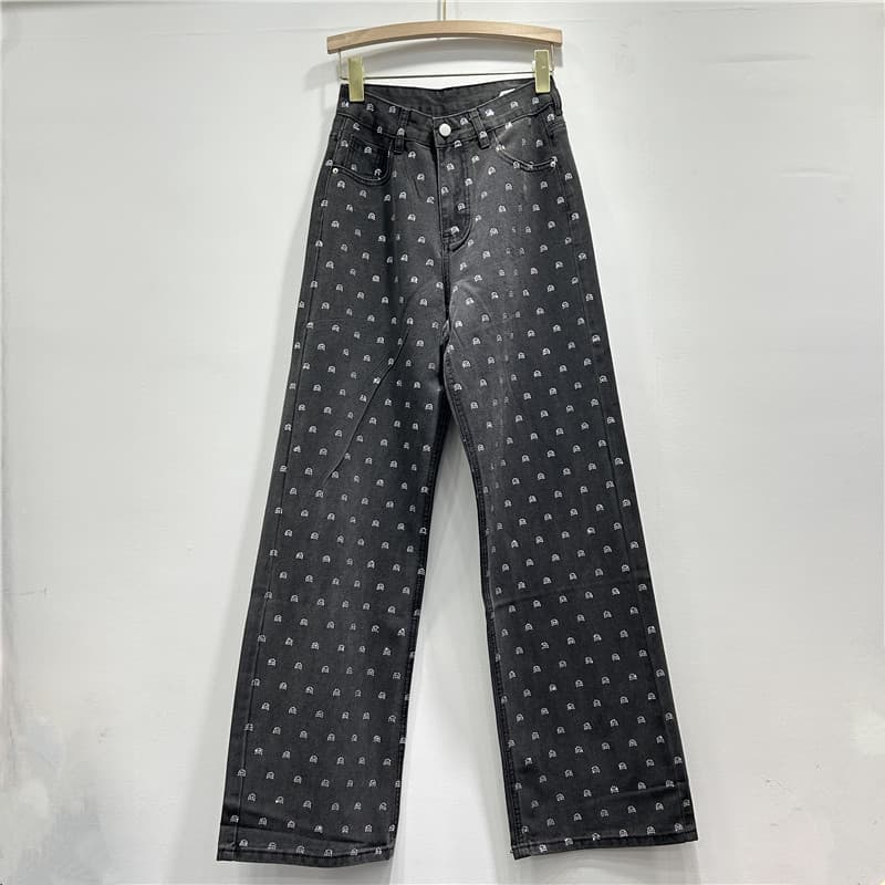 European and American Niche Women's Jeans 2024 New Heavy-Duty Rhinestone Design High-Waist Slimming Straight-Leg Pants Trendy