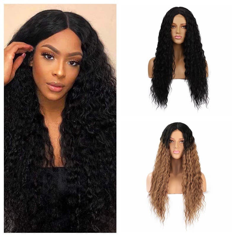 European and American Pre-Lace Long Curly Wig Small Curls Xuchang Aisi Wig Factory Middle Part Long Curly Wig Hairpiece