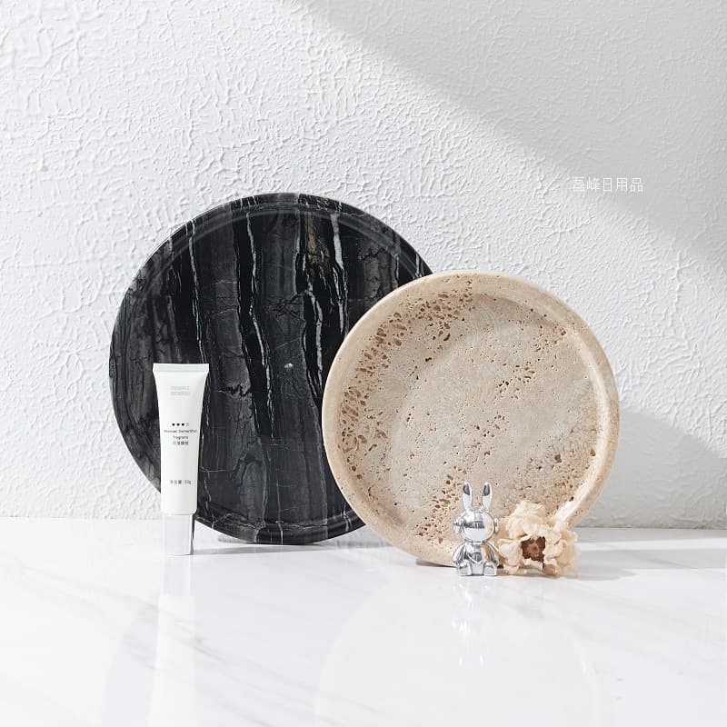 Nordic Multicolor Natural Marble Round Tray Desktop Cosmetic Jewelry Organizer Tray for Bathroom Vanity