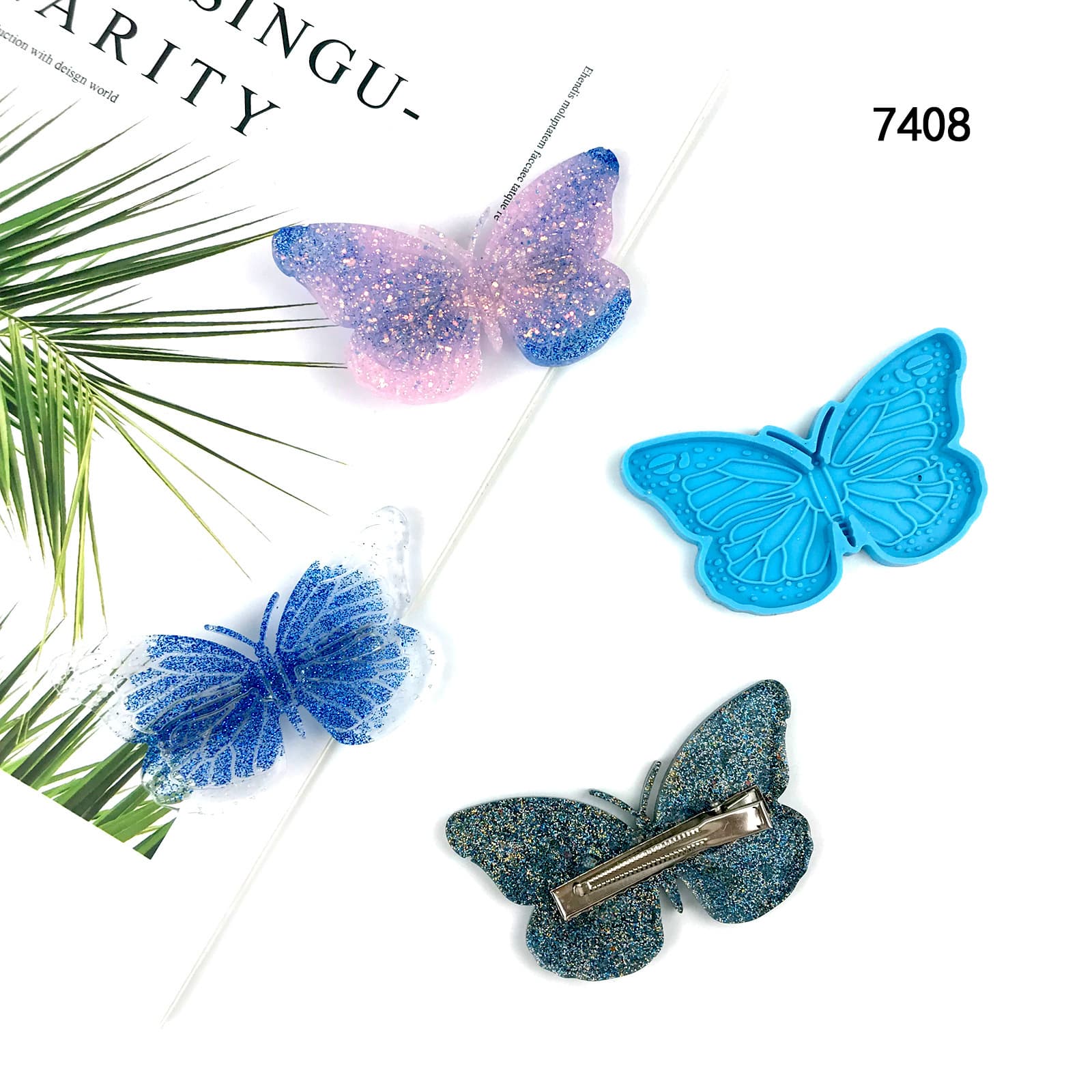 Butterfly Hair Clip Epoxy Mold DIY Butterfly Hairpin Decoration Mold Keychain Backpack Pendant Silicone Mold