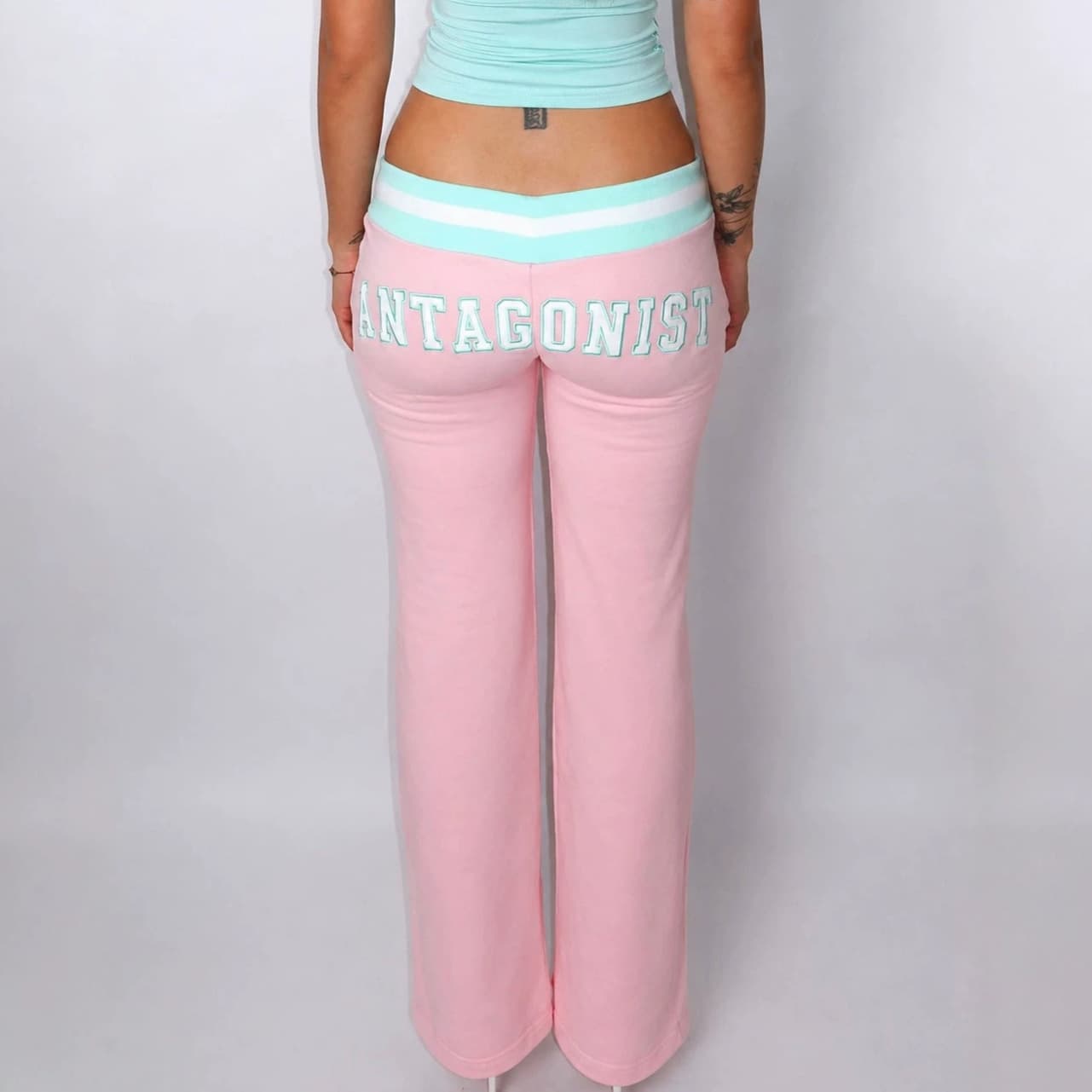 Cross-border European and American Y2K contrasting color folded waist letter printed sweatpants American low-waisted hot girl casual sports trousers ins