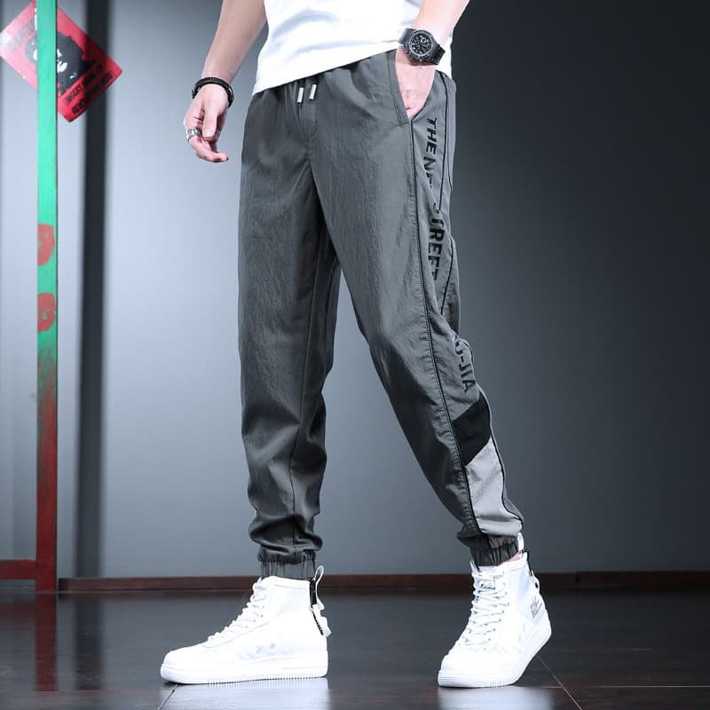 Summer thin men's casual pants, loose leggings, trendy quick-drying ice silk pants, men's walking jogging pants