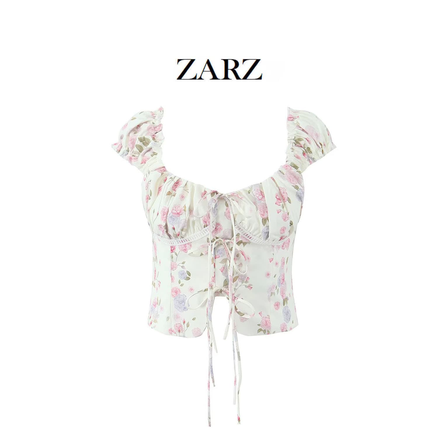 ZARZ Self-Made European-American Style New Women's Fashionable Spring French Vintage Tie Print Top