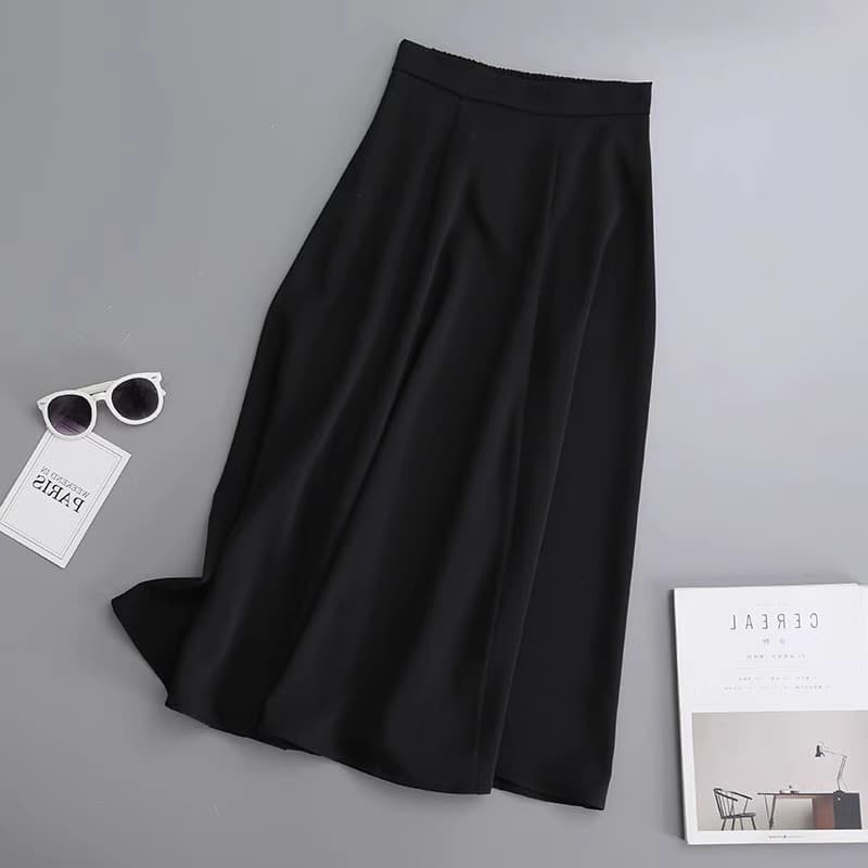 Plus Size Women's Suit Skirt High Waist Slimming Flowy Black Midi A-Line Pleated Skirt Thin