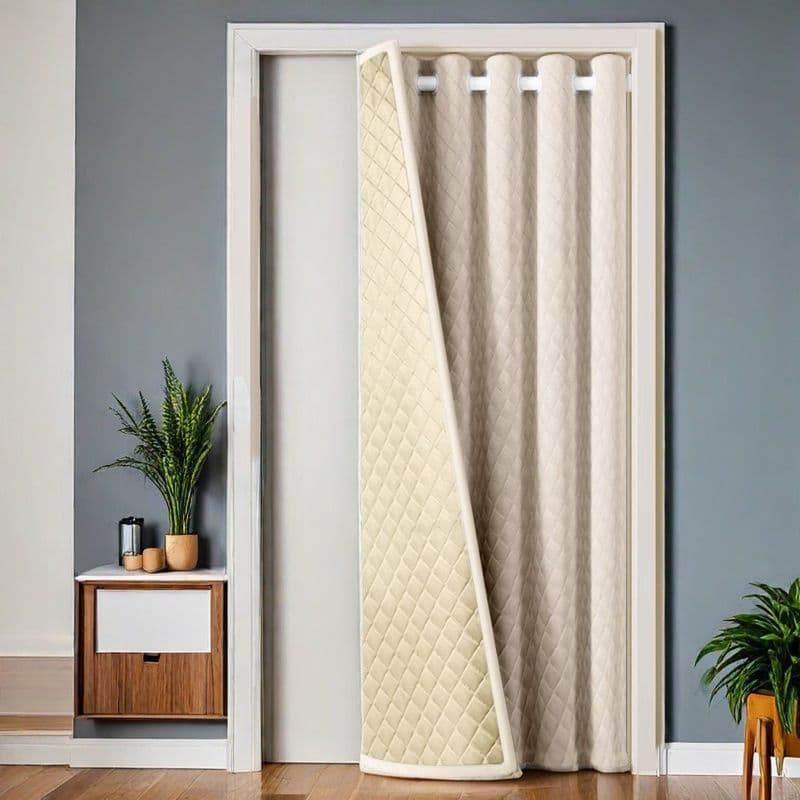 No-drill insulated thermal door curtain, extra thick for windproof partitioning in living rooms and indoor spaces, with cold-resistant cotton warmth.