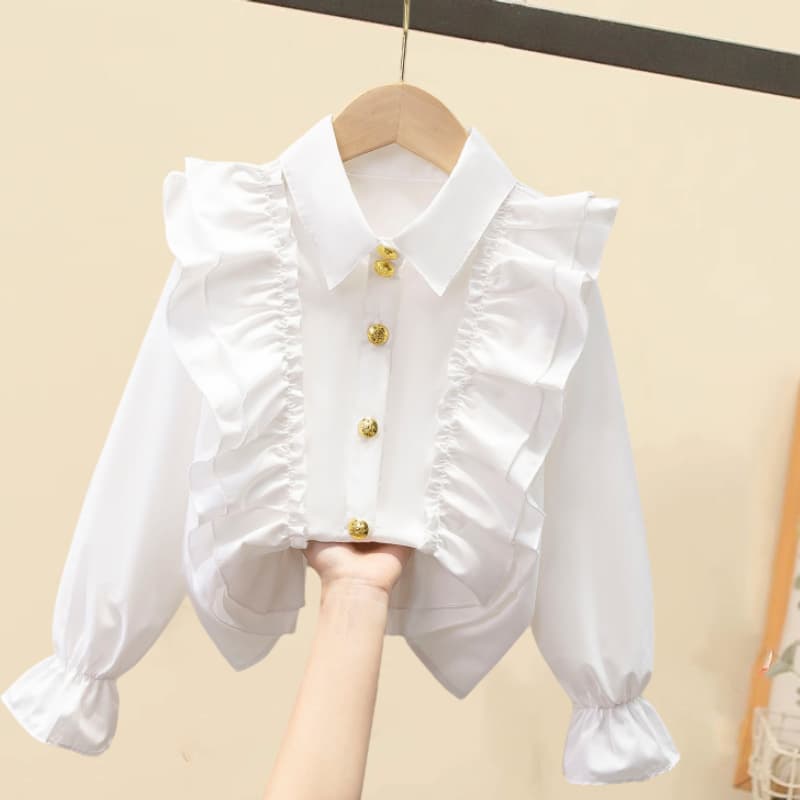 Sweet French Style Girls' Student Uniform Shirt Korean Version Doll Collar Long Sleeve White Cotton Spring Autumn