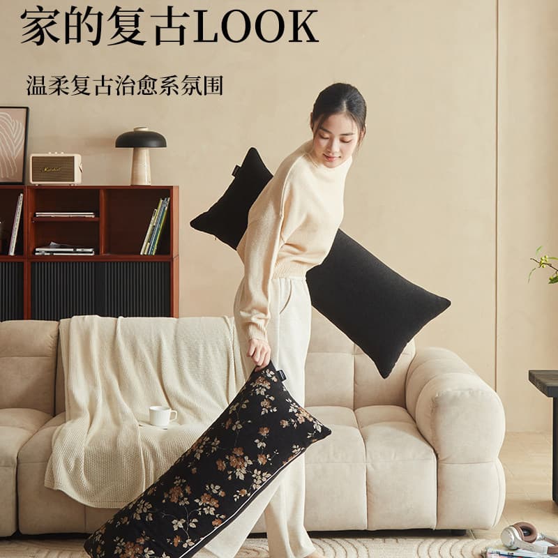 Vintage Light Luxury Style Sofa Throw Pillow for Living Room Watching TV and Using Phone Lumbar Support Cushion High-End Long Bolster Pillow Removable and Washable