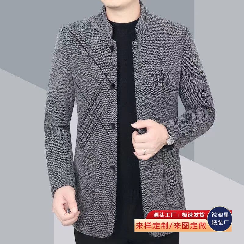 Autumn Winter Jacket Stand Collar Business Casual Slim Fit Men's Mandarin Collar Coat