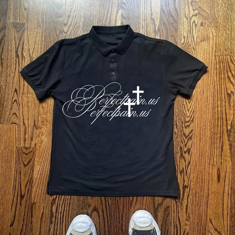 European and American Cross-Border Spring New Cotton Polo Short Sleeve Dark Text Print T-Shirt High Street Y2K Retro Top