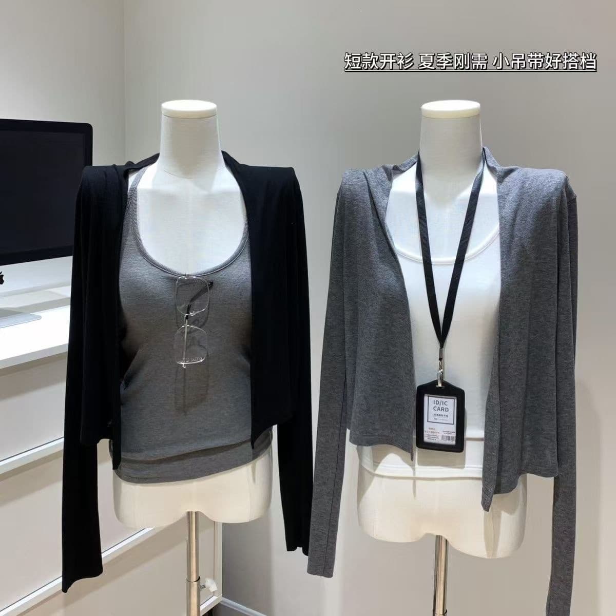 Modal Gray and Black Sun-Protective Cardigan 2025 Summer Lazy Style Air-Conditioned Camisole Top New Drop-Shoulder Thin Jacket for Women