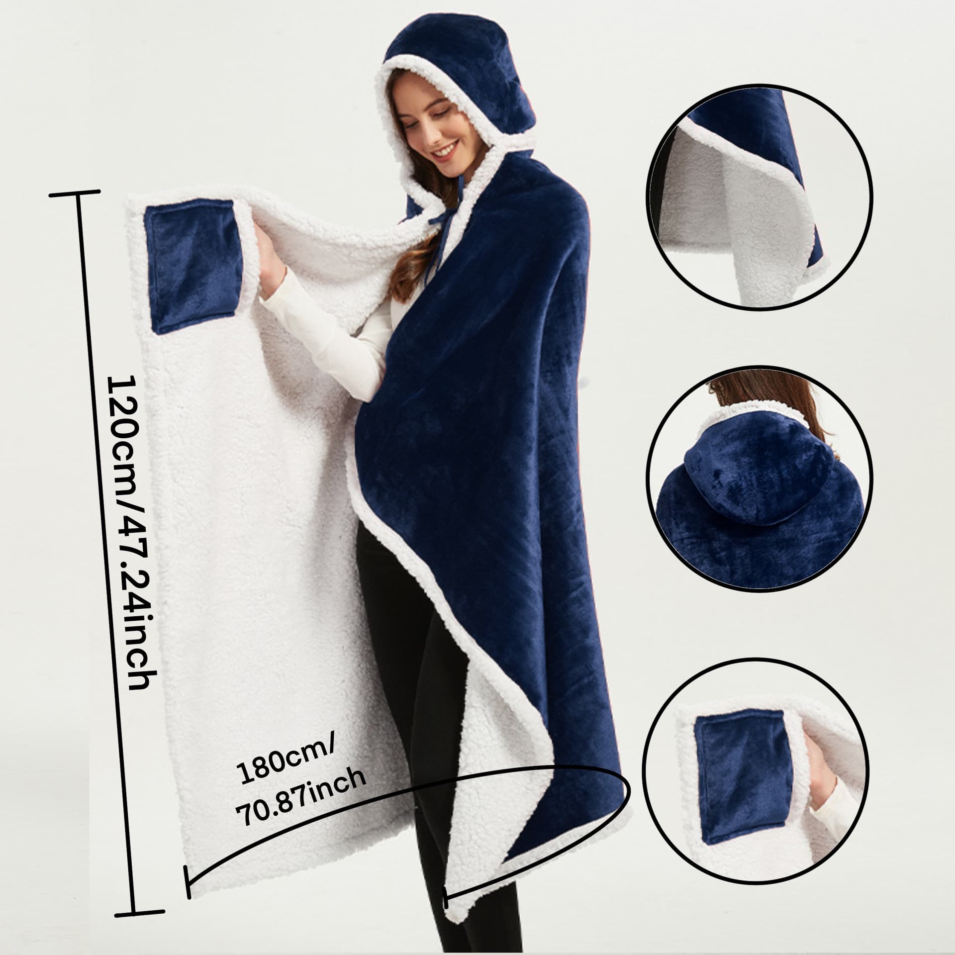 Exclusive Cross-Border Class A SHEIN/TEMU Thick Hooded Flannel Double-Sided Cape Wearable Blanket Poncho