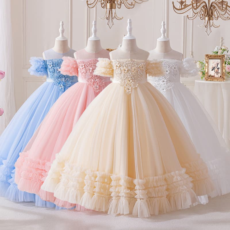 Princess Birthday Dress Children's Host Piano Performance Costume Puffy Skirt Wedding Dress Girl's Dress Flower Girl Outfit
