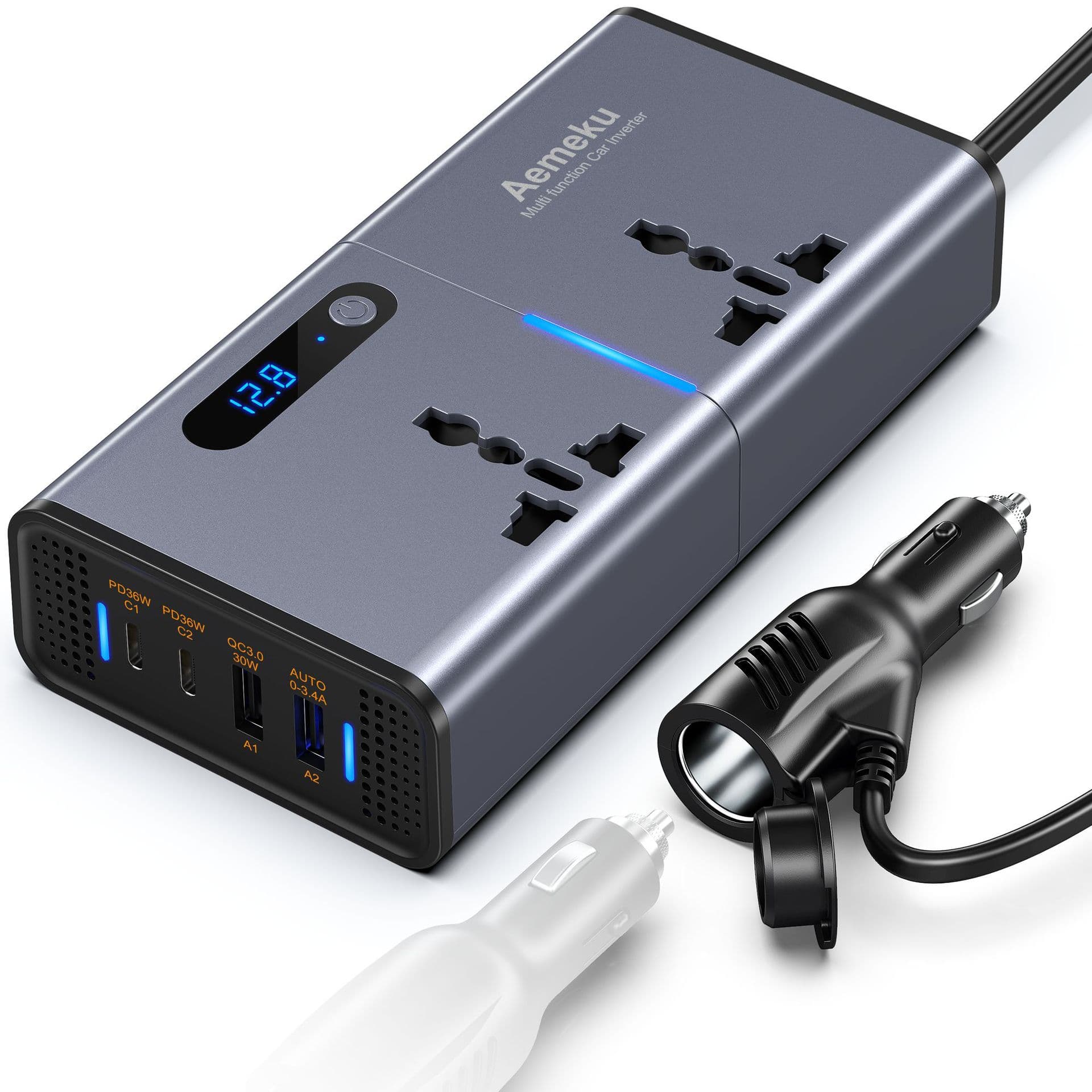 200W Car Power Inverter 12/24V to 220V Power Converter Socket PD Car Fast Charger Aemeku