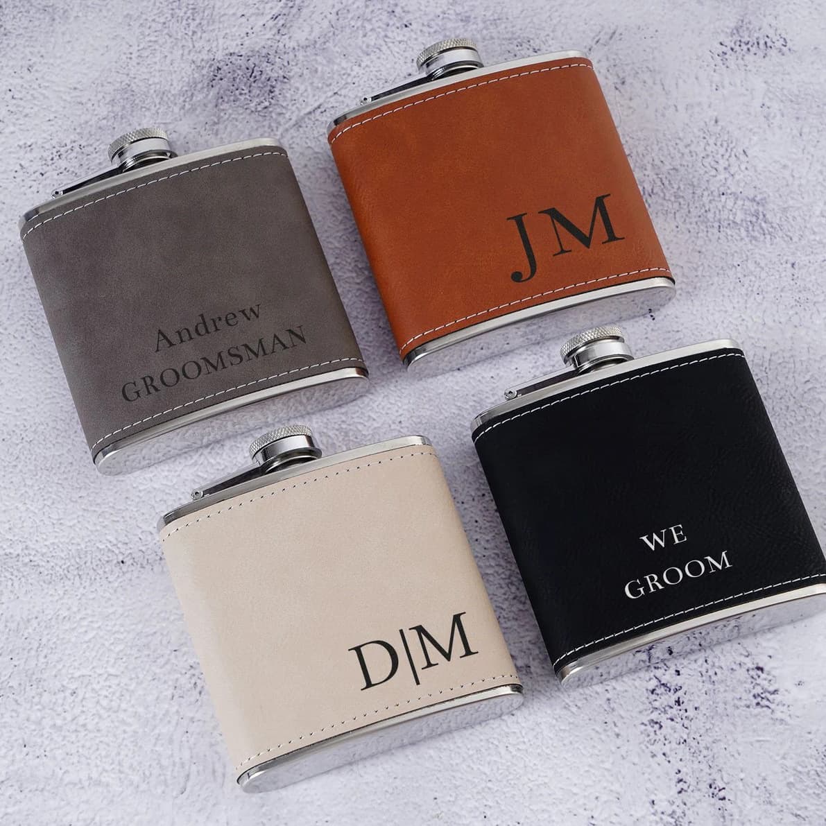 Manufacturer Direct Sale 6oz Stainless Steel Small Hip Flask with Logo PU Leather Cover, Cross-border Hot Selling Portable Liquor Set