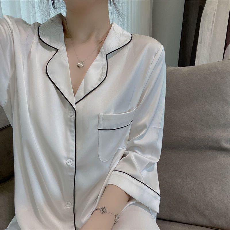 White Shirt Dress Women's Sexy Korean Style Loose Nightdress Women's Summer Imitation Silk Sleeve Pajamas Women's Summer Home Clothes