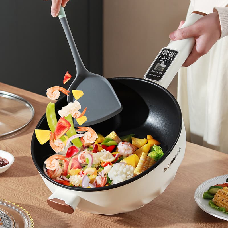 Chigo Electric Wok, Multi-functional Household Non-Stick Electric Hot Pot for Steaming, Boiling, and Frying