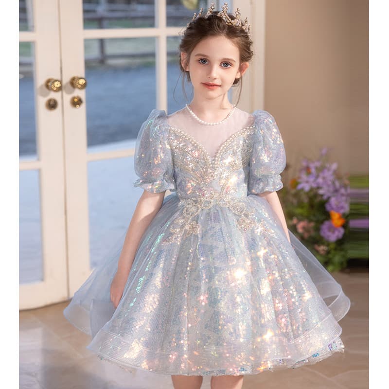Girl's Party Dress French Light Luxury Unique Flower Girl Wedding Little Girl Princess Dress Children's Piano Performance