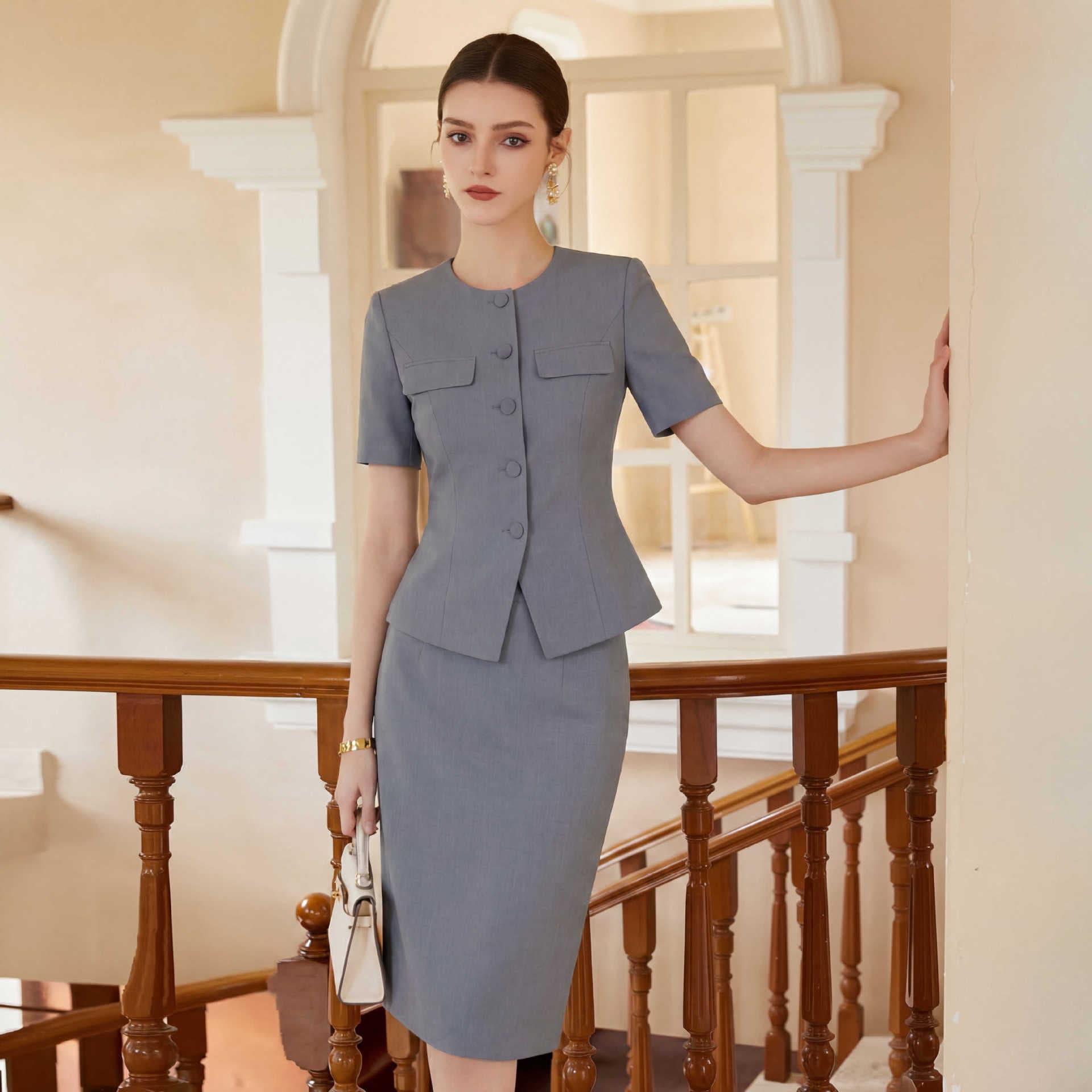 Formal Occasion Suit Set with Skirt, Elegant Goddess Style High-End Sales Customer Service Workwear Two-Piece Professional Attire