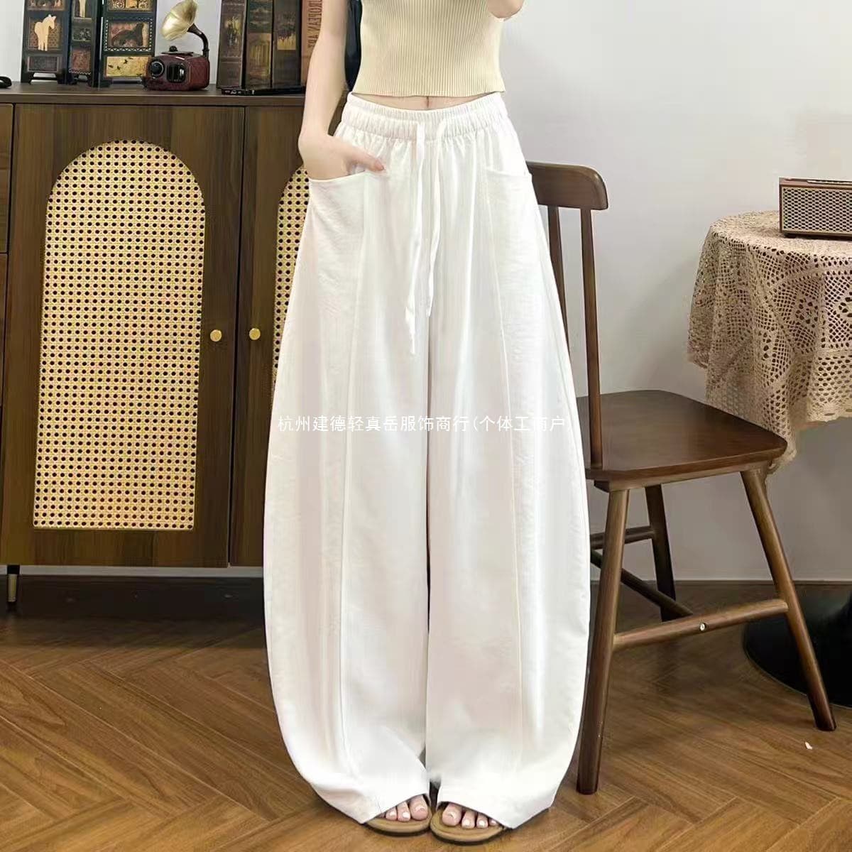 Balloon Saber Pants Summer New Quick-Dry Wide-Leg Pants Lazy Slimming Versatile Casual Pants Paratrooper Pants Patchwork Other