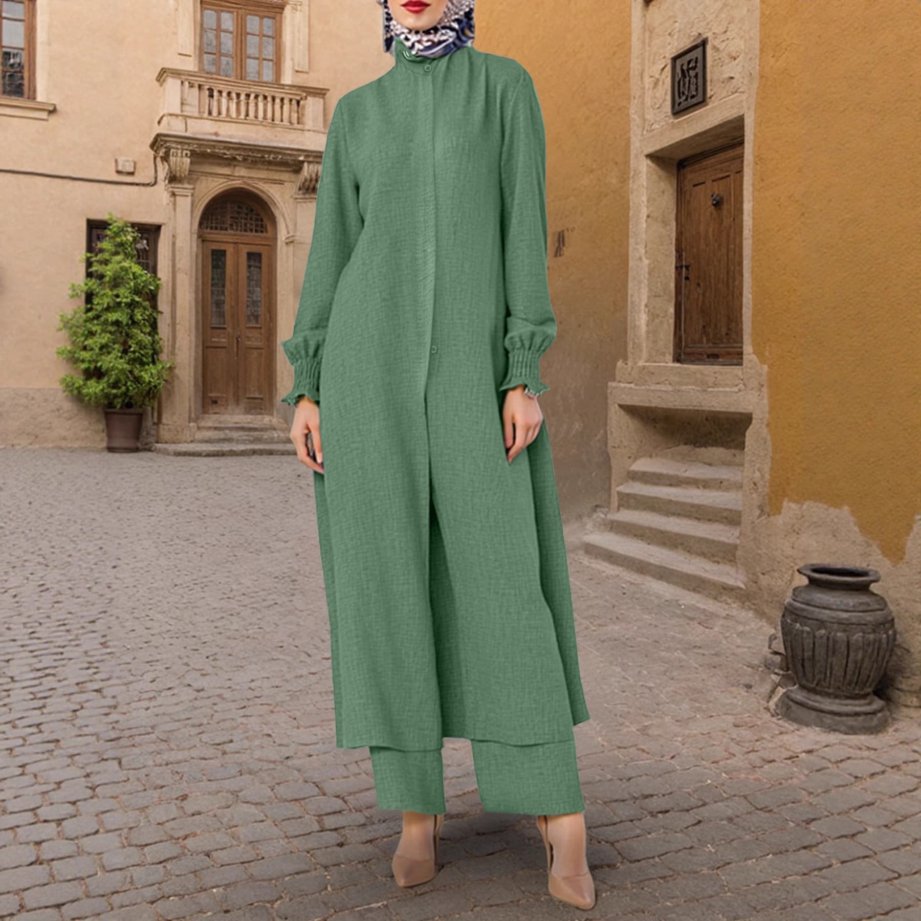 Cross-border best-selling long cardigan Abaya women suit conservative elegant daily wear robe set