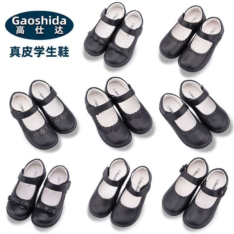 Girls' Genuine Leather Handmade Leather Shoes Black Student Shoes School Shoes Performance Shoes Cute Soft Round Toe Princess Shoes