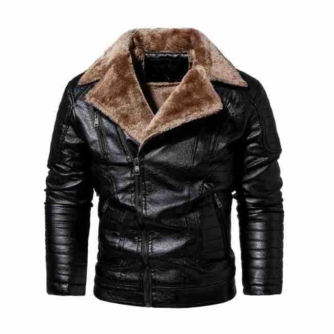 Cross-border foreign trade Amazon winter velvet PU men's leather jacket men's European and American large size fur one-piece men's leather jacket