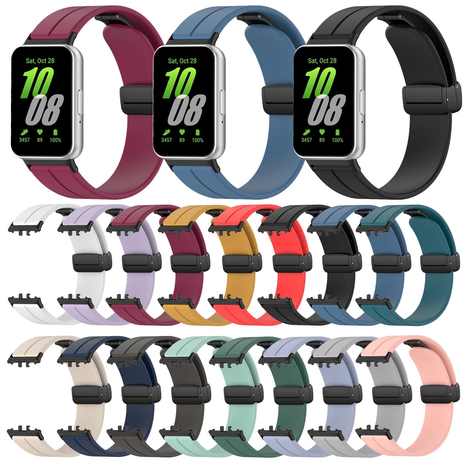 Samsung Galaxy Fit3 Watchband Foldover Buckle Silicone Strap Compatible with SM-R390 Wristband Sporty Style Lightweight